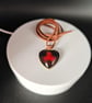 Handmade Red & Black Resin Heart Necklace: Bronze Frame, Suede Cord
