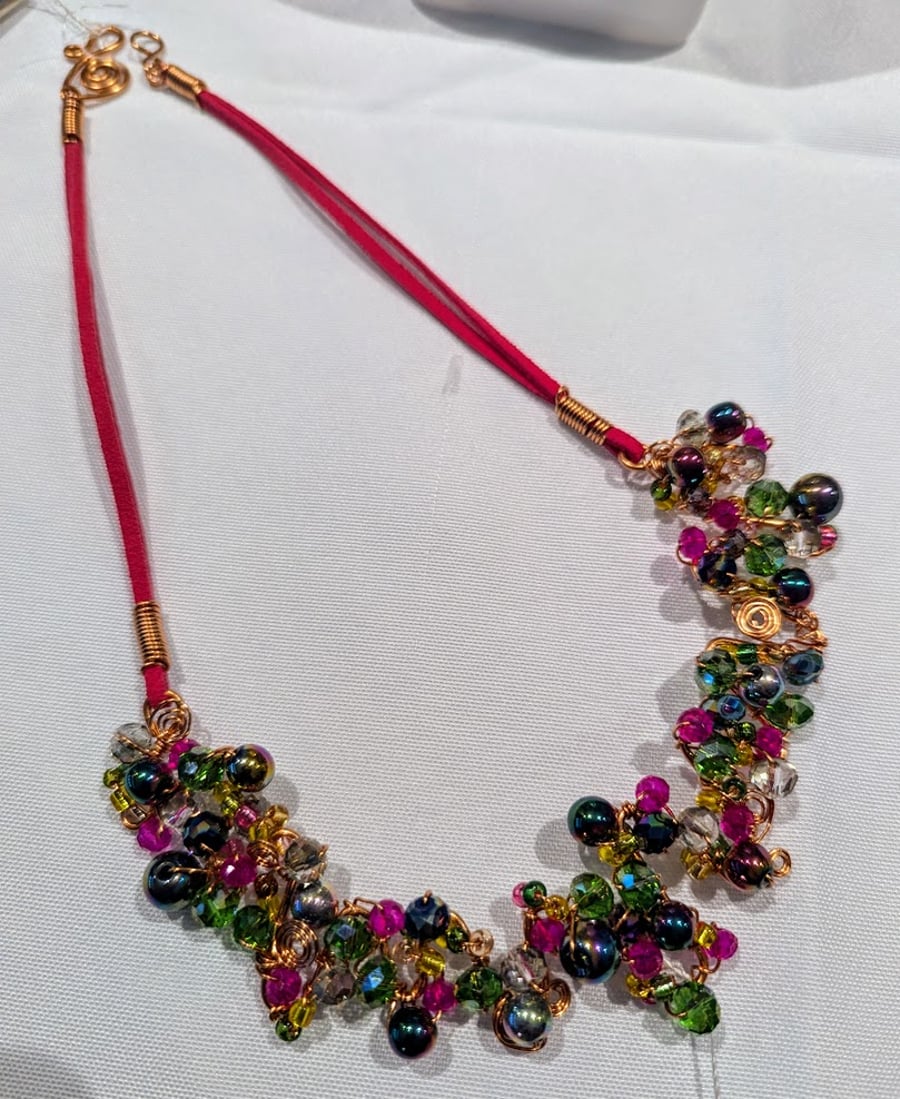 Hematite, Chinese crystal, Seed beads, wire wrapped non-tarnish copper N481C