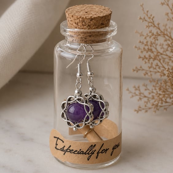 Handmade Purple Chalcedony Earrings in a Bottle