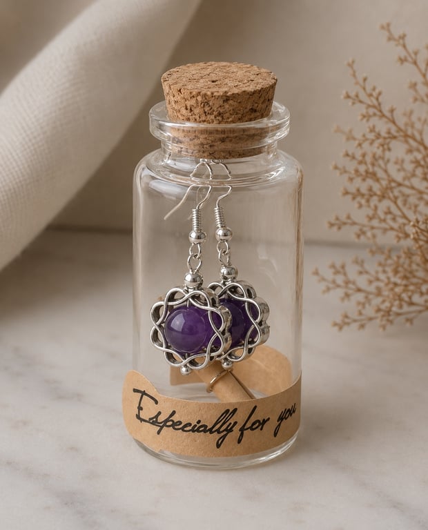Handmade Purple Chalcedony Earrings in a Bottle