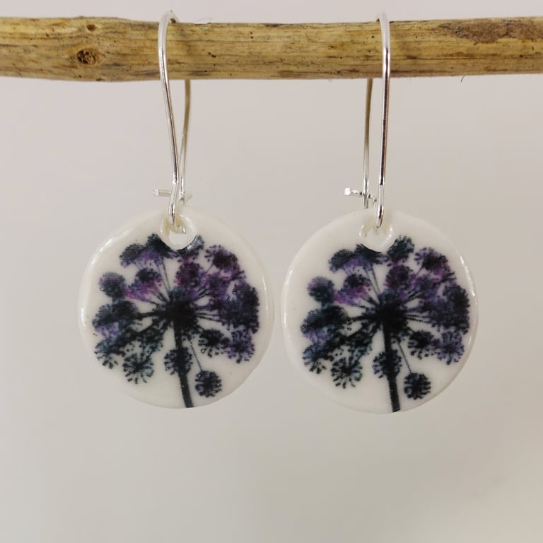 Porcelain Clay Ceramic Flower Round Dangle Earrings