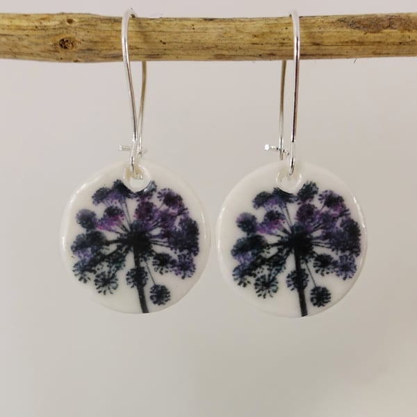 Porcelain Clay Ceramic Flower Round Dangle Earrings