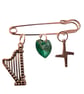 St Brigid Cross Green Heart Harp Brooch Pin Irish Ireland Gaelic