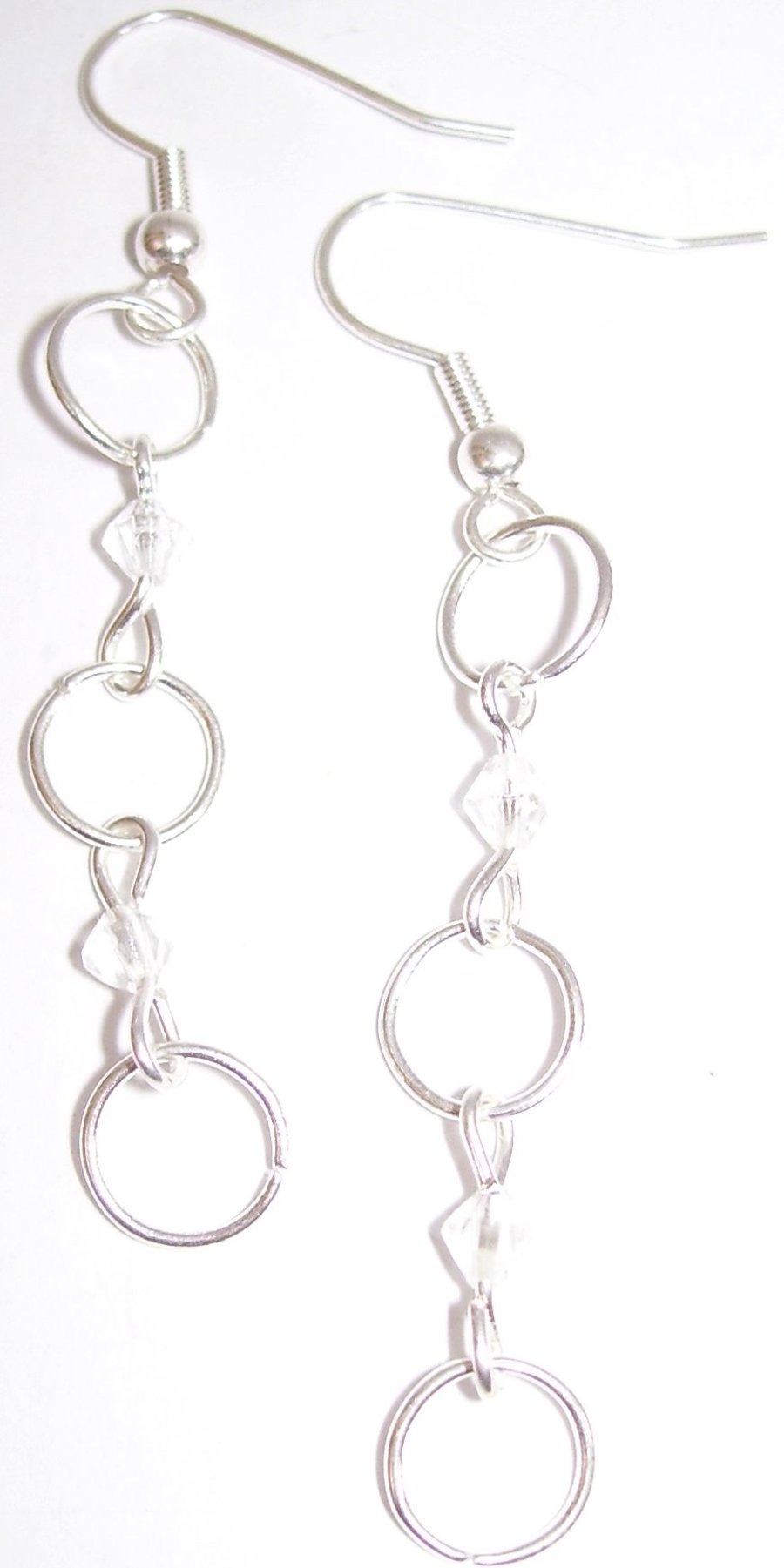 Silver and clear circle dangle earrings