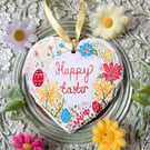 Happy Easter hand-painted slate heart decoration 