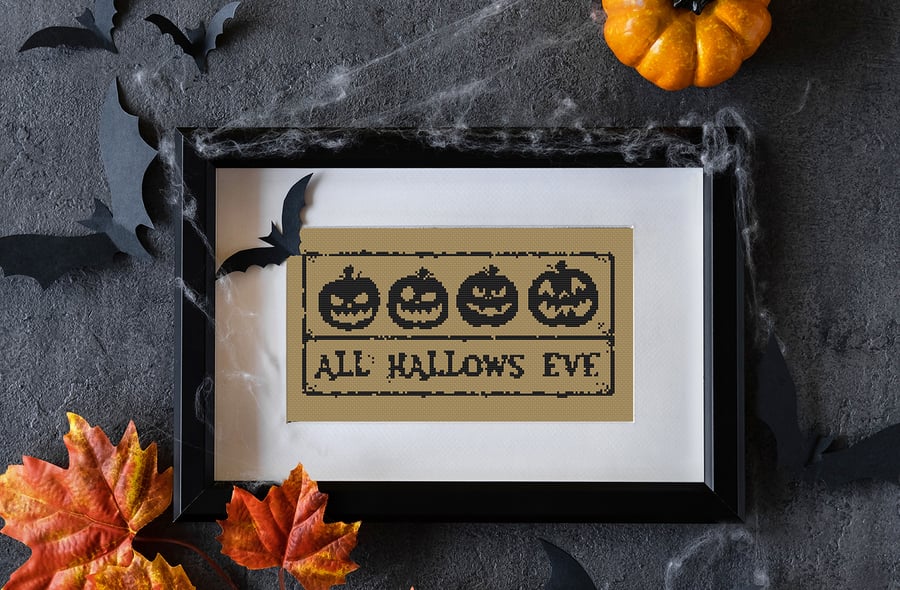 012B - Easy Cross Stitch Autumn Halloween Fun Pumpkins, All Hallows  Eve MONO