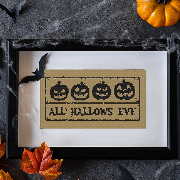 012B - Easy Cross Stitch Autumn Halloween Fun Pumpkins, All Hallows  Eve MONO