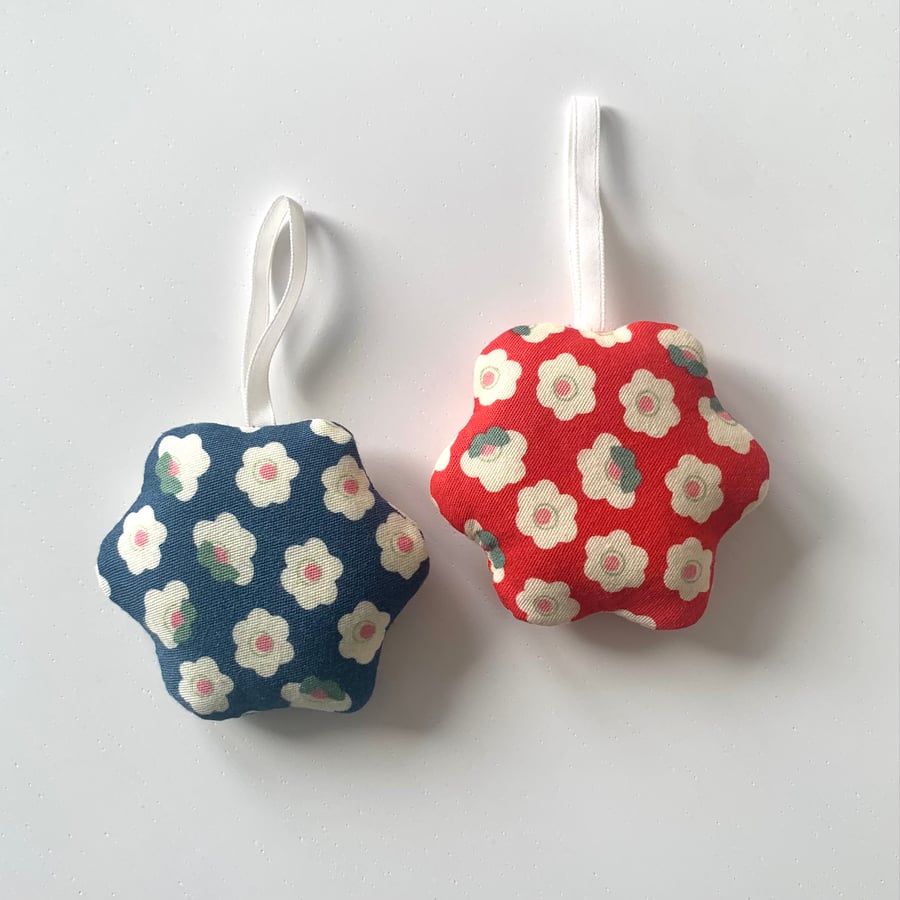 Set of 2 Fabric flower hanging decorations, floral décor, cute ornaments