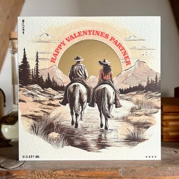 Handmade Happy Valentines Partner Western Card - Off white Gold