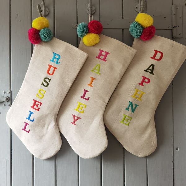 Christmas Crafts: Stitched Felt and Pom Pom Stockings