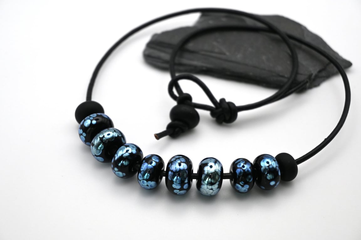 black lampwork glass cord necklace