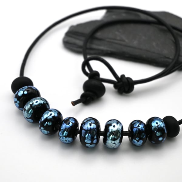 black lampwork glass cord necklace