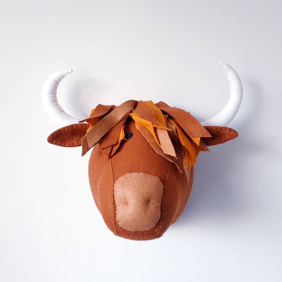 HIGHLAND COW - Felt Faux Taxidermy - Wall Mounted Animal Head