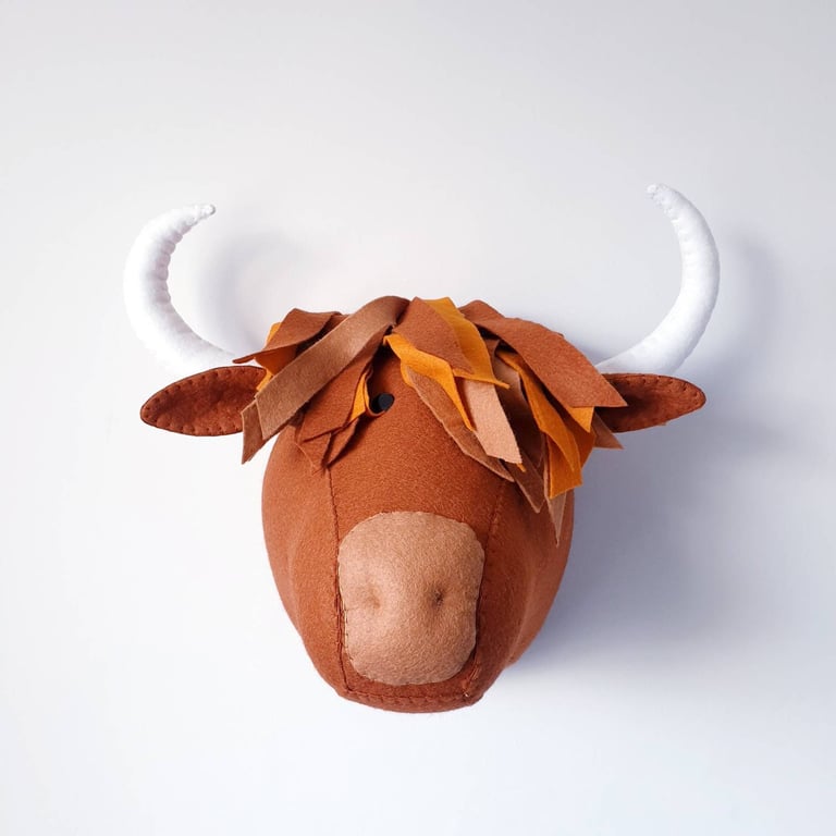 HIGHLAND COW - Felt Faux Taxidermy - Wall Mounted Animal Head