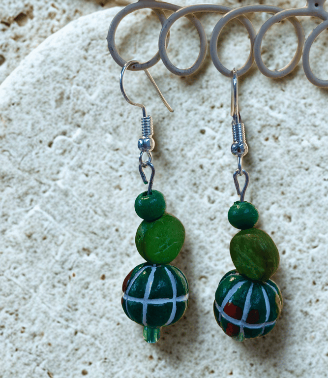 Vintage Painted Wooden Beaded Earrings 