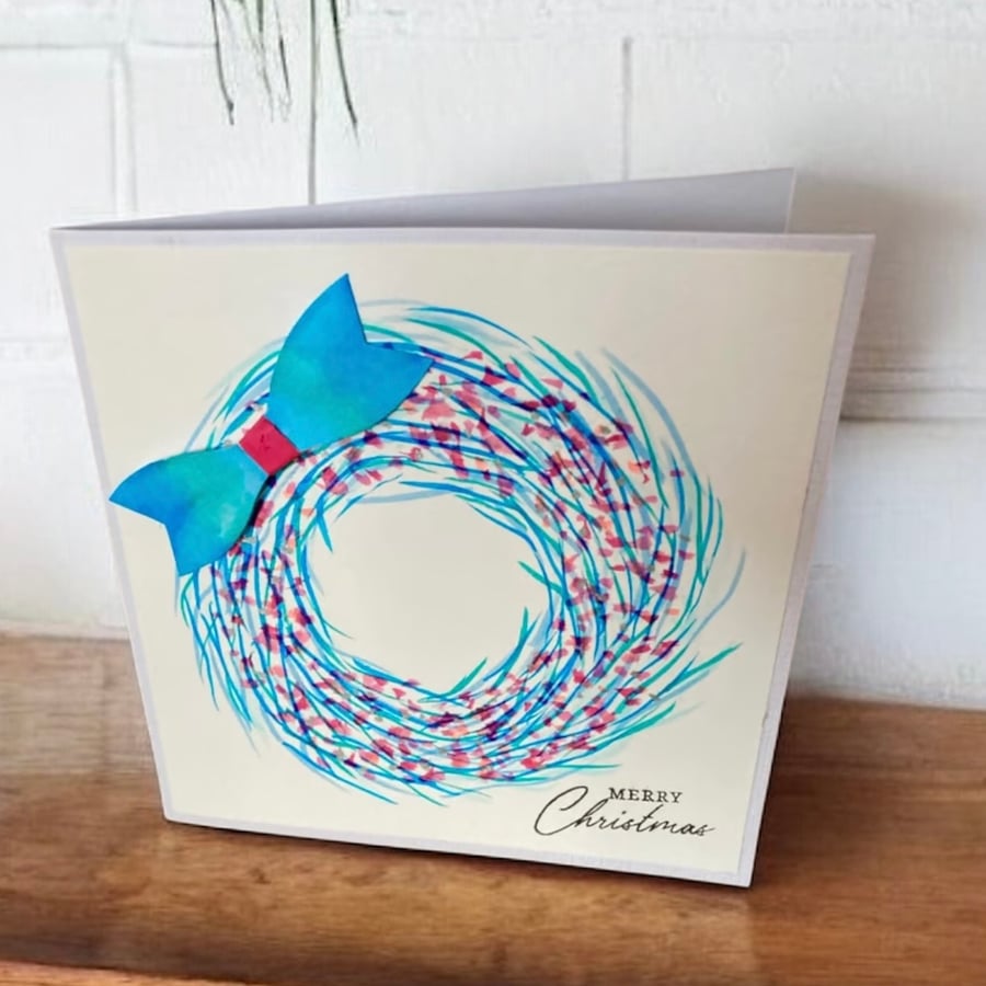 Christmas Card. Festive wreath watercolour Christmas card. 