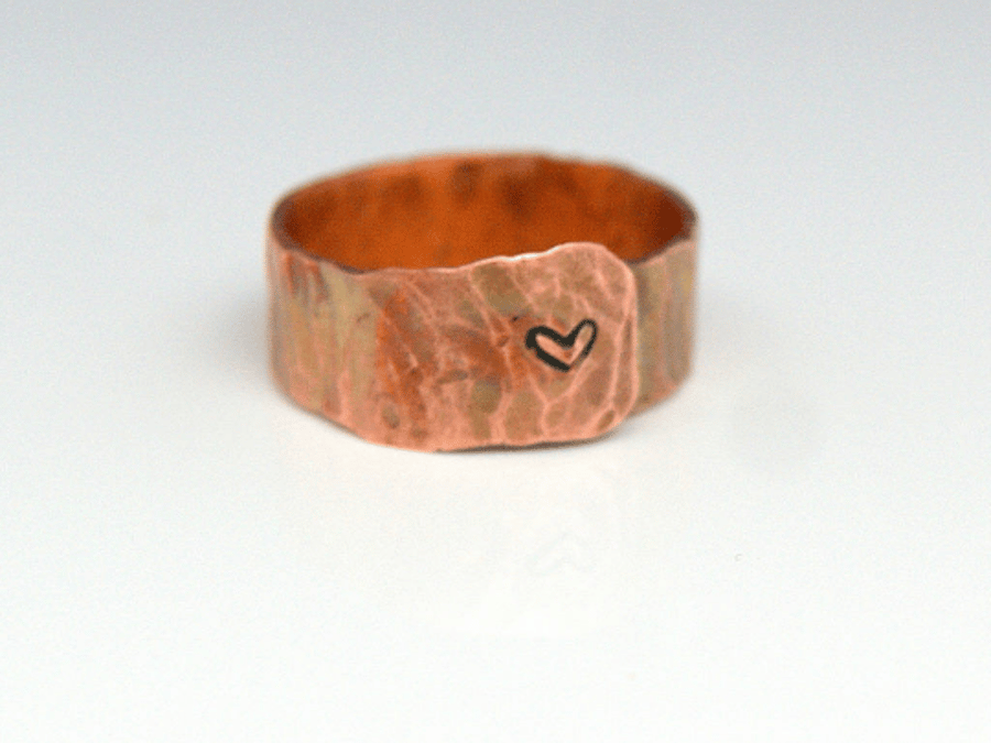 Copper Heart Ring , Love Ring, Hammered Adjustable Ring