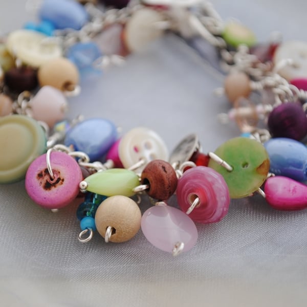 Neopolitan ice-cream & button charm bracelet