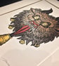 Krampus Head in Colour - Limited Edition - Linoprint - Hand Painted - Image 3