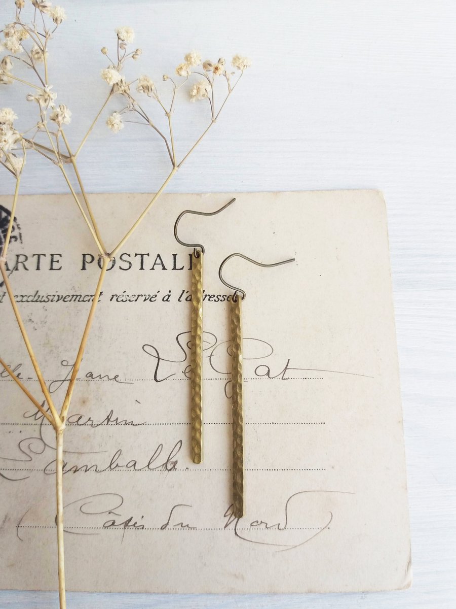 Textured Brass Stem earrings - golden brass sticks - minimalist jewellery
