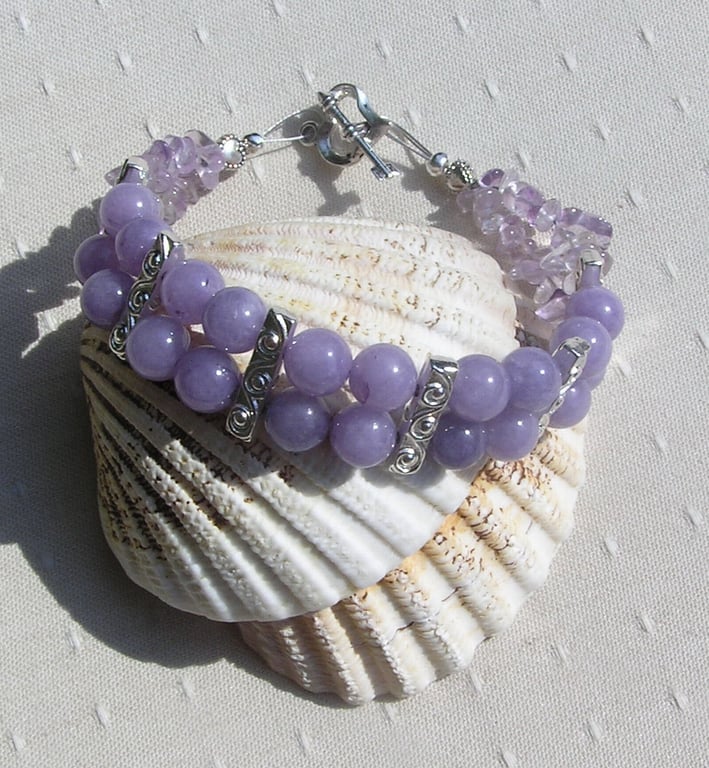 Purple Angelite & Ametrine Gemstone Beaded Bracelet