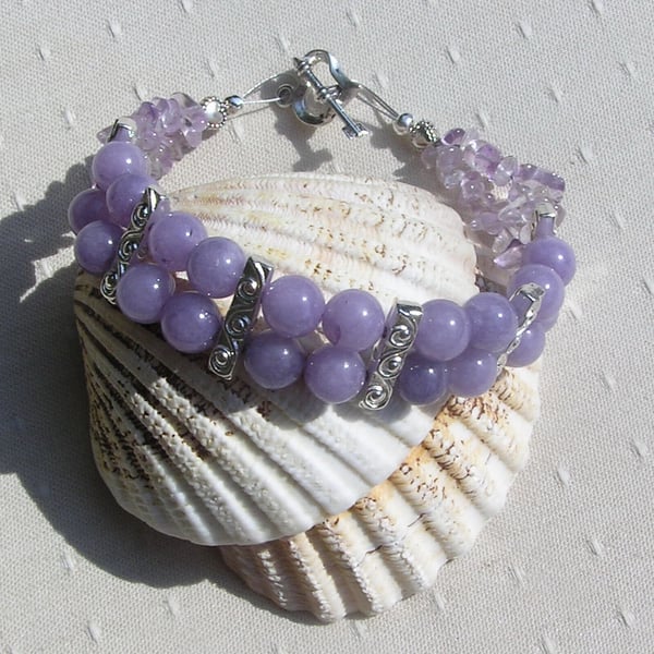 Purple Angelite & Ametrine Gemstone Beaded Bracelet
