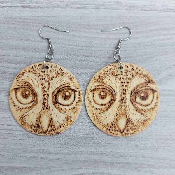 Unique Owl Face Earrings. Lightweight Wood Gift for Nature Lovers