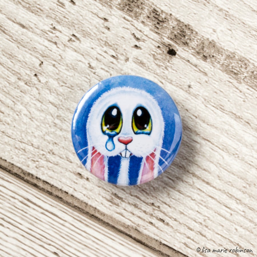 Sad White Bunny Crying Rabbit Button Badge - 25mm (1 inch)