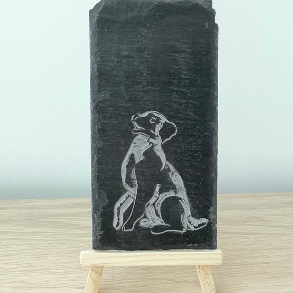Begging Puppy Dog - original art picture hand carved on slate