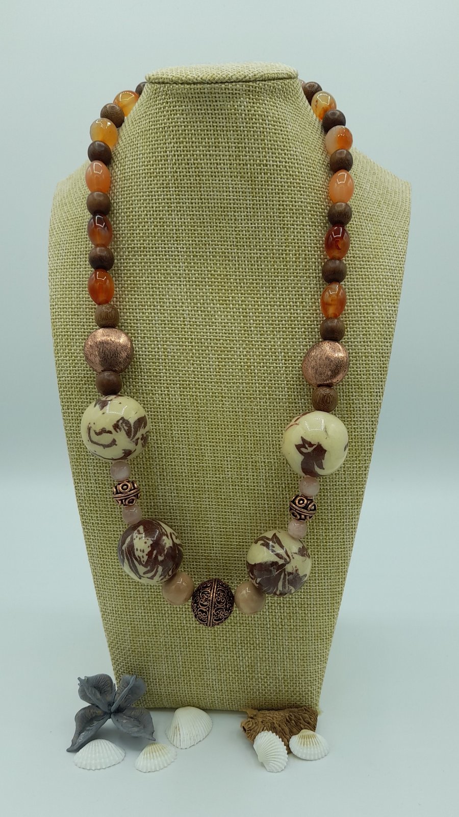 Copper and wood necklace