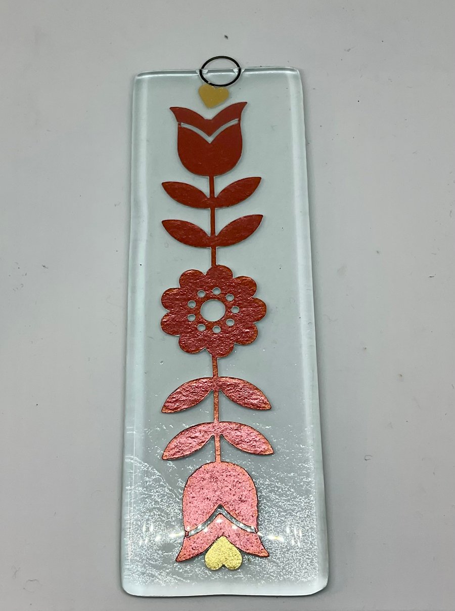Fused glass handmade retro flower hanging 