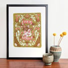 Love Birds in Olive and Burgundy - A3