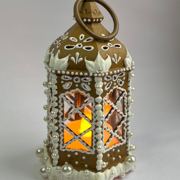 Hand Painted Lantern Gingerbread Style Christmas Decorations - READY TO SHIP