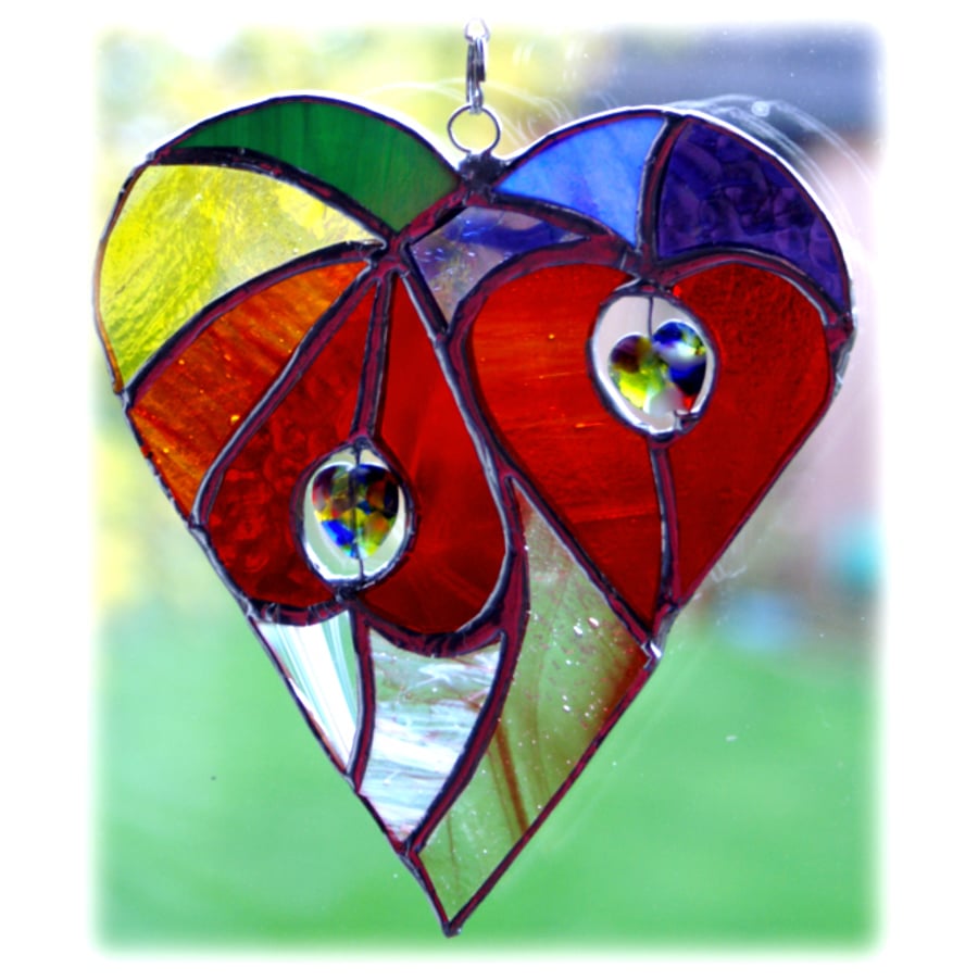 Heart of Hearts Suncatcher Rainbow Stained Glass 