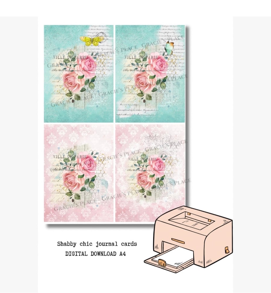 Shabby Chic journal cards ephemera Digital Download 