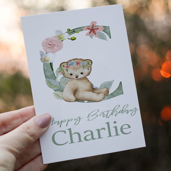 Animal Letter Art Birthday Card, Card for Friend, Custom Birthday Card