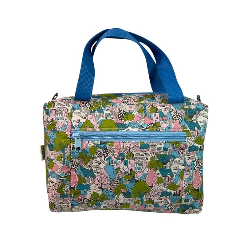 Large wash bag in Liberty cotton, floral toiletries bag with handles and pocket.