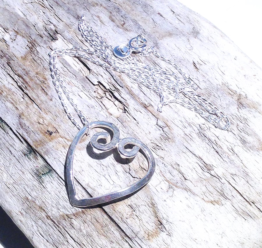  Handmade Sterling Silver Heart Pendant Necklace - UK Free Post