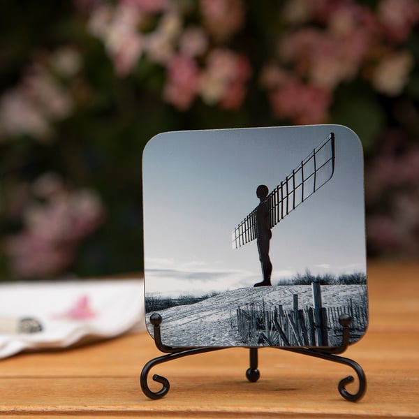 Snowy Angel of the North Wooden Coaster - Original North East Photo Gifts - Newc