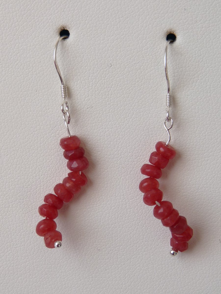 Rose Coloured Chinese Jade Earrings - Sterling Silver - Genuine Gemstone 