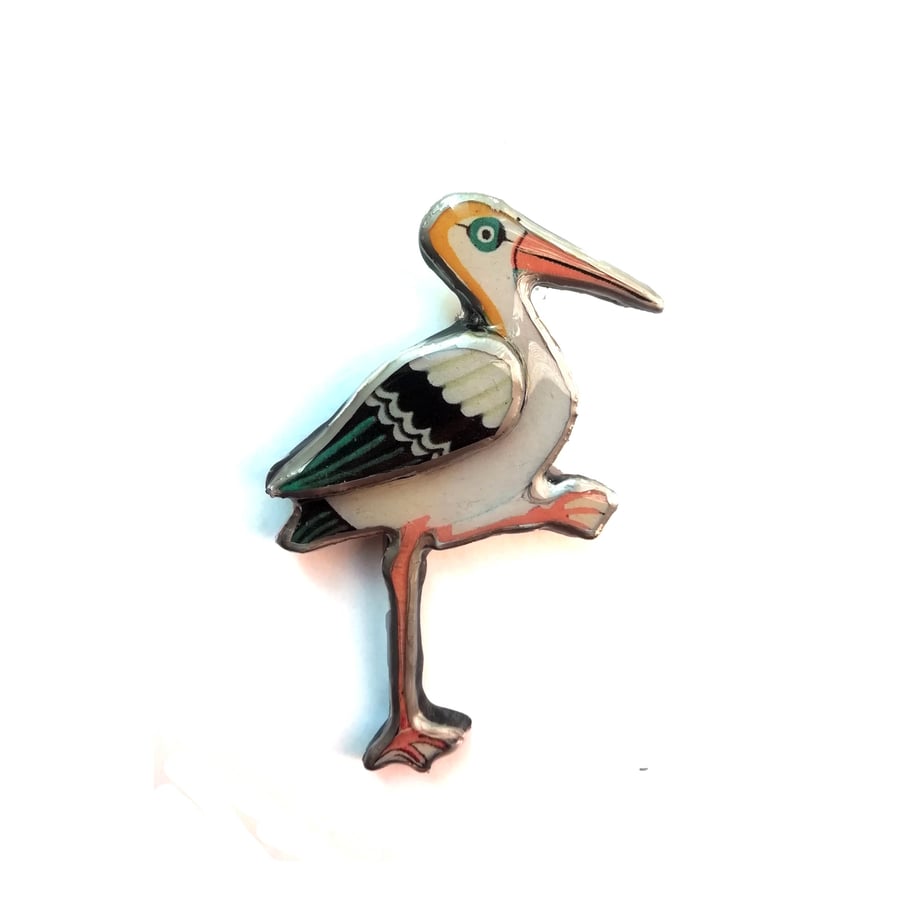 Stork Bird Retro new baby mum inspired resin Brooch by EllyMental