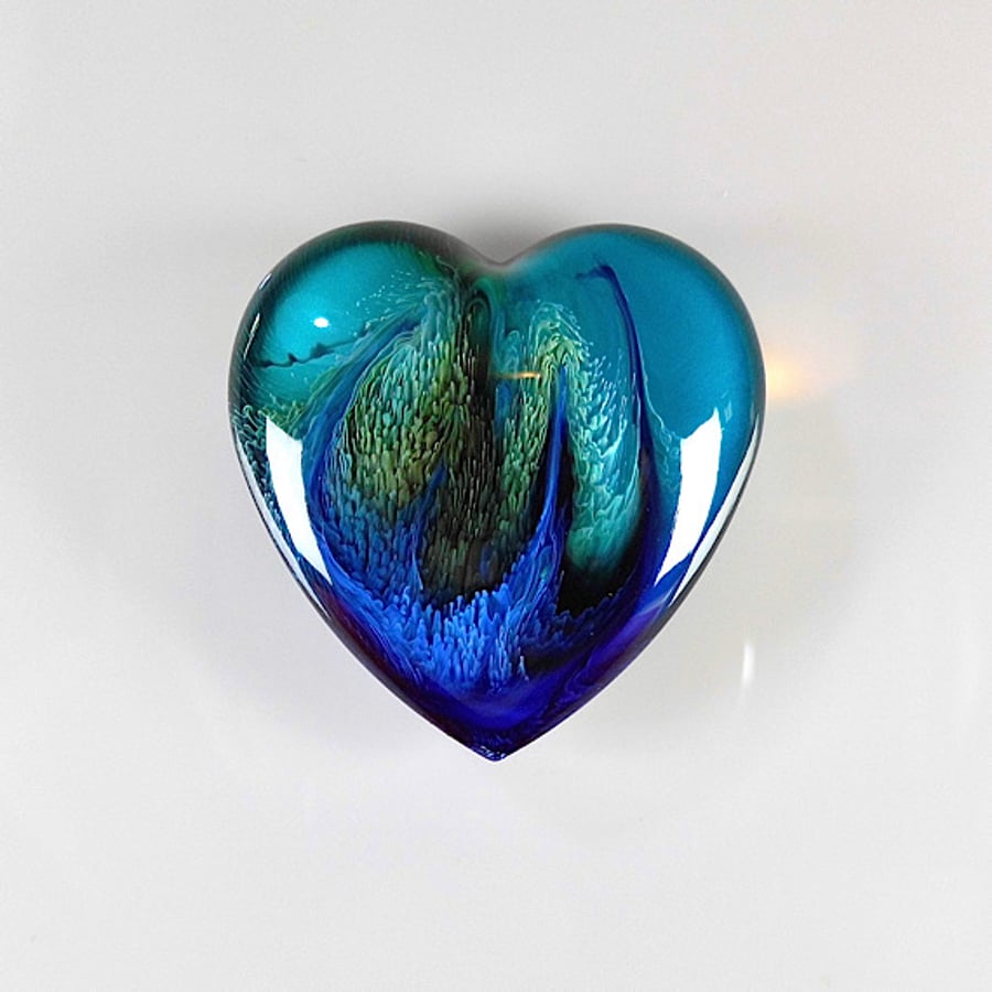 Large Fantasy Heart Cabochon in Blue & Green, hand made cabochons