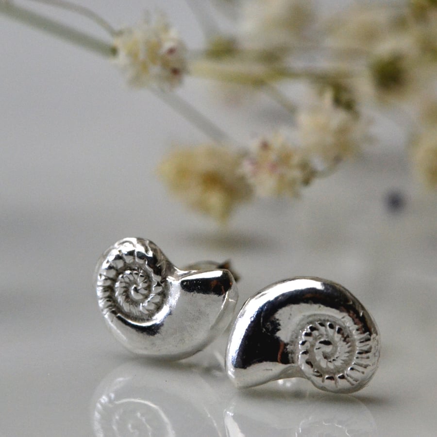 Fine silver ammonite earrings Folksy