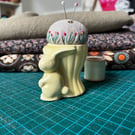 Yellow Rabbit vintage egg cup pincushion