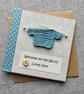 Duck Egg Blue New Baby Card with Small Knitted Jumper Size 5" x 5" - Image 2