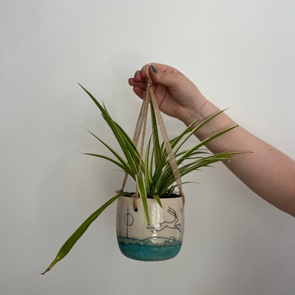 A Ceramic hanging plant holder - 49 Hare mustard moon - Summer Studio Sale 