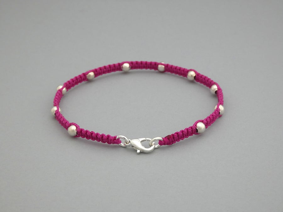 Magenta 7" braided bracelet for adults. Handmade in Cornwall. Ref: 433