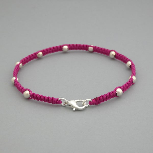 Magenta 7" braided bracelet for adults. Handmade in Cornwall. Ref: 433