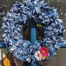 Handmade Upcycled eco Wreath Eco Denim with felt flowers