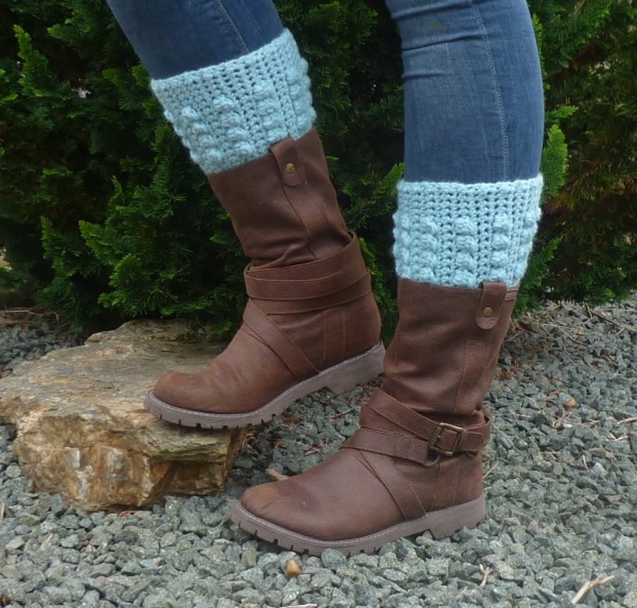 BOOT CUFFS , boot toppers .Alpaca and Wool blend. ' Winter Skies'
